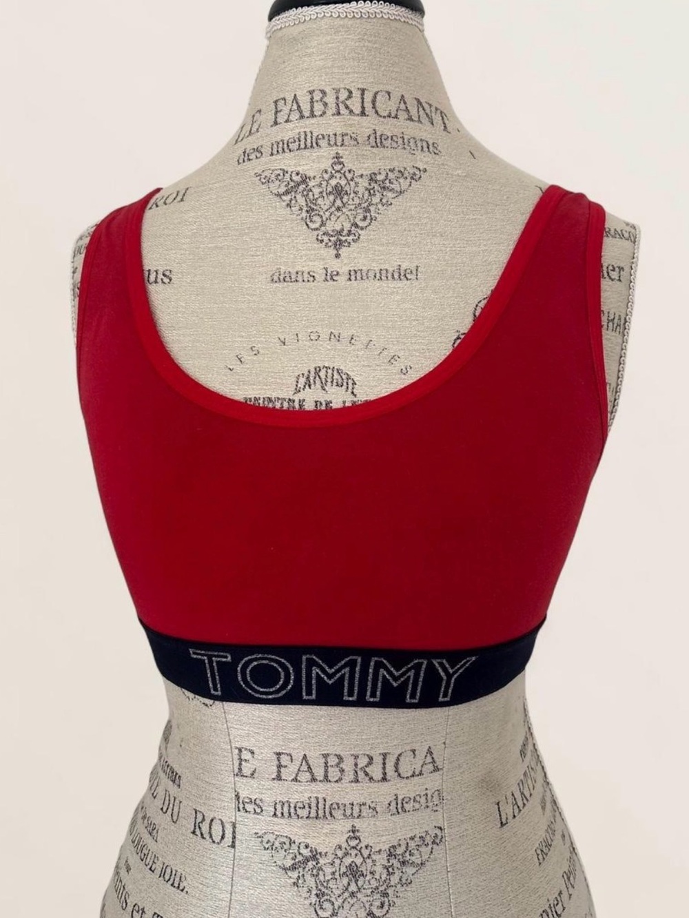 Tommy Hilfiger Red Scoop-Back Sports Bralette with Navy Blue Logo Band